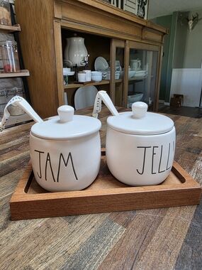 Rae Dunn Cream Ceramic Jam & Jelly Jar Set with Spoons